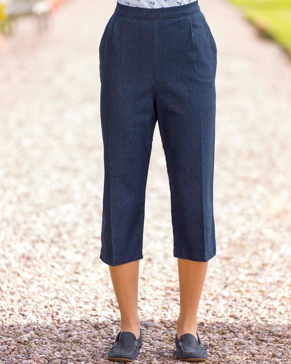 Ladies Denim Cropped Trousers Comfortable pull on style